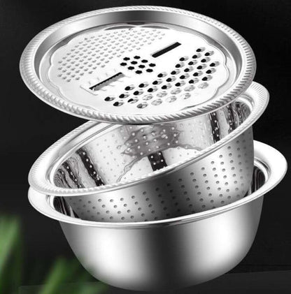 🥣 50% DI SCONTO ORA! Contenitore multifunzionale in acciaio inox dalla Germania – Set da 3 pezzi – Perfetto per setacciare, grattugiare e conservare – Acciaio inox 201 per uso alimentare 🍽️✨