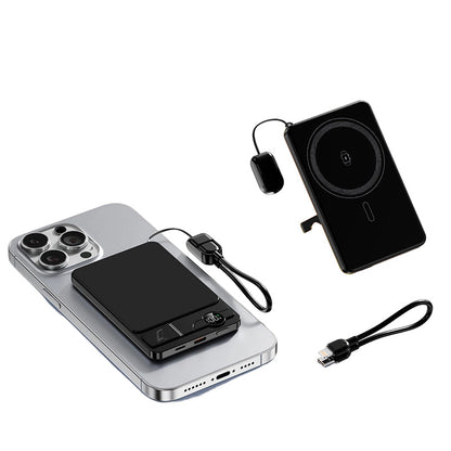 Caricabatterie portatile wireless magnetico 3 in 1 con supporto integrato