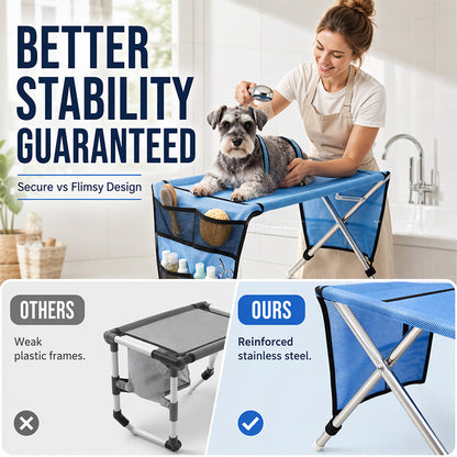 🐾 Letto Pieghevole 2 in 1 per Toelettatura Animali 🛁🔒 - Anti-Graffi & Anti-Morsi | Traspirante | Smontabile | 4 Colori | Versione Aggiornata con Tasche