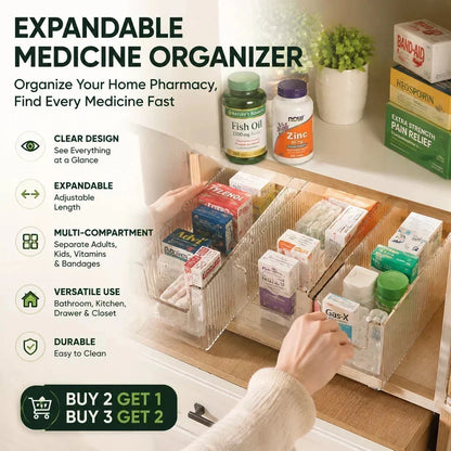 🔥Organizzatore per farmaci trasparente ed estensibile: perfetto per tenere il kit di pronto soccorso ben ordinato💊🗄️