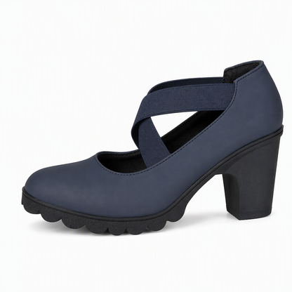 Scarpe Mary Jane da donna con punta tonda, cinturino incrociato, tacco grosso, plateau e scarpe con tacco alto traforate
