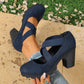 Scarpe Mary Jane da donna con punta tonda, cinturino incrociato, tacco grosso, plateau e scarpe con tacco alto traforate