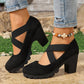 Scarpe Mary Jane da donna con punta tonda, cinturino incrociato, tacco grosso, plateau e scarpe con tacco alto traforate