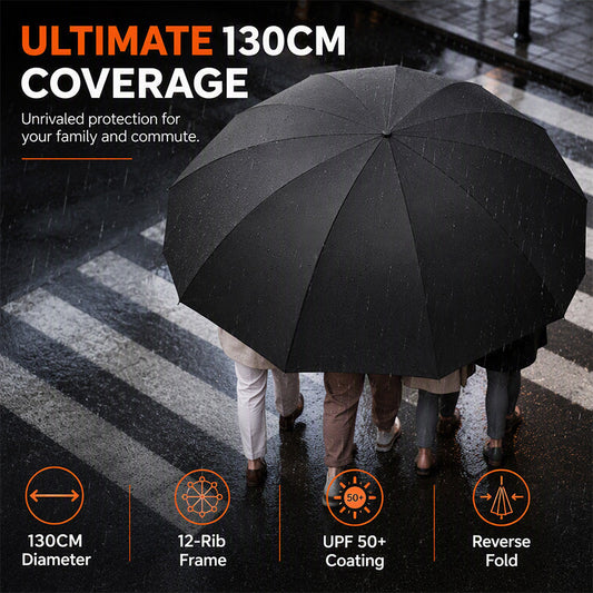 ☂️ Ombrello Pieghevole Extra Large 🌧️ Chiusura Inversa Antigoccia per Auto 🚗 | Telaio 12 Stecche Antivento 💨 e Protezione UPF50+ ☀️ | Calotta 125-130cm per 2-4 Persone 👥