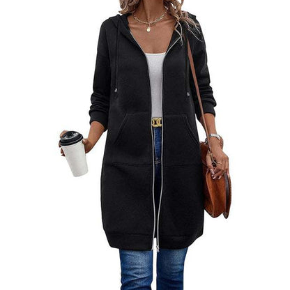 Giacca Felpa con Cappuccio da Donna di Lunghezza Media, Cardigan Casual con Zip e Tasche
