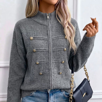 🔥SCONTO DEL 50%! 👚Giubbotto maglione casual da donna con doppie cerniere