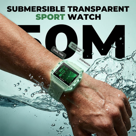 ⌚ ORA CON IL 50% DI SCONTO! 💧 Orologio digitale trasparente – resistente all’acqua fino a 50 m, display luminoso e visualizzazione ibrida – Lo stile incontra la funzionalità ✨
