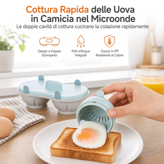 🍳⚡Pentola per uova in camicia a due scomparti per microonde | Cuocia rapidamente due uova in camicia⏱️
